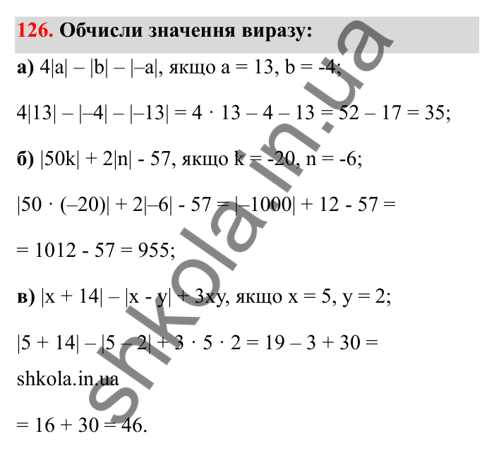 Відповідь до завдання 126 (с. 38) з математики для 6 класу (Бевз, 2023): Модуль числа