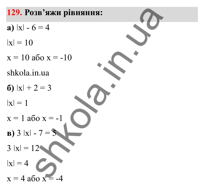 Завдання 129 Відповідь до завдання 129 (с. 39) з математики для 6 класу (Бевз, 2023): Модуль числа