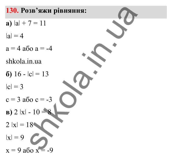 Завдання 130 Відповідь до завдання 130 (с. 39) з математики для 6 класу (Бевз, 2023): Модуль числа