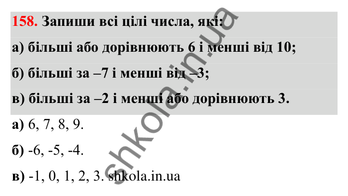 Відповідь до завдання 158 (с. 43) з математики для 6 класу (Бевз, 2023): Порівняння цілих чисел