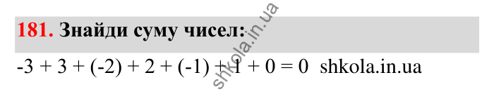 Відповідь до завдання 181 (с. 46) з математики для 6 класу (Бевз, 2023): Додавання цілих чисел. Закони додавання