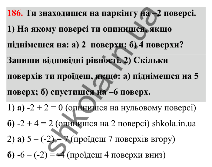 Відповідь до завдання 186 (с. 47) з математики для 6 класу (Бевз, 2023): Додавання цілих чисел. Закони додавання