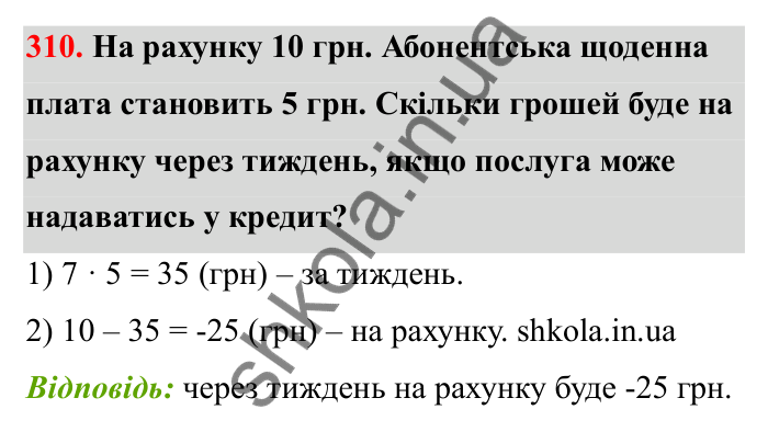 Відповідь до завдання 310 (с. 60) з математики для 6 класу (Бевз, 2023): Множення цілих чисел. Властивості множення