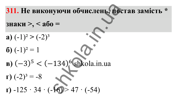 Відповідь до завдання 311 (с. 60) з математики для 6 класу (Бевз, 2023): Множення цілих чисел. Властивості множення
