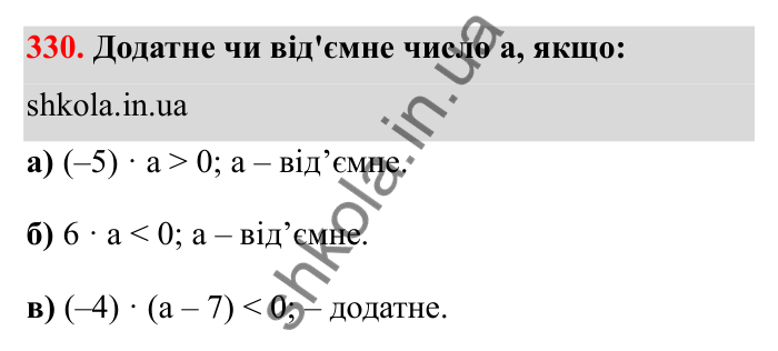 Завдання 330 Відповідь до завдання 330 (с. 61) з математики для 6 класу (Бевз, 2023): Множення цілих чисел. Властивості множення