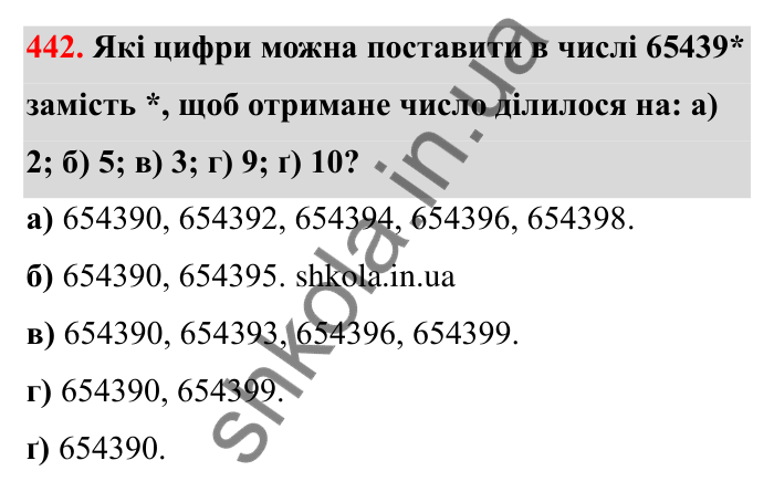 Відповідь до завдання 442 (с. 76) з математики для 6 класу (Бевз, 2023): Ознаки подільності. Розкладання чисел на прості...