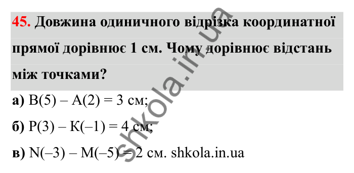 Відповідь до завдання 45 (с. 28) з математики для 6 класу (Бевз, 2023): Координатна пряма