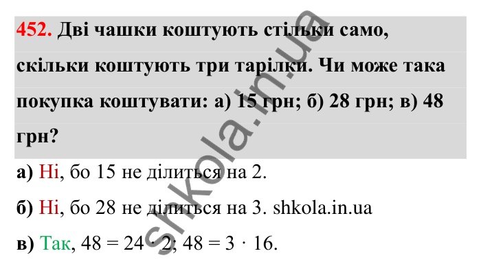 Відповідь до завдання 452 (с. 76) з математики для 6 класу (Бевз, 2023): Ознаки подільності. Розкладання чисел на прості...