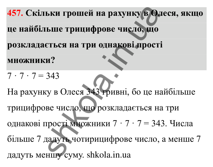 Відповідь до завдання 457 (с. 77) з математики для 6 класу (Бевз, 2023): Ознаки подільності. Розкладання чисел на прості...