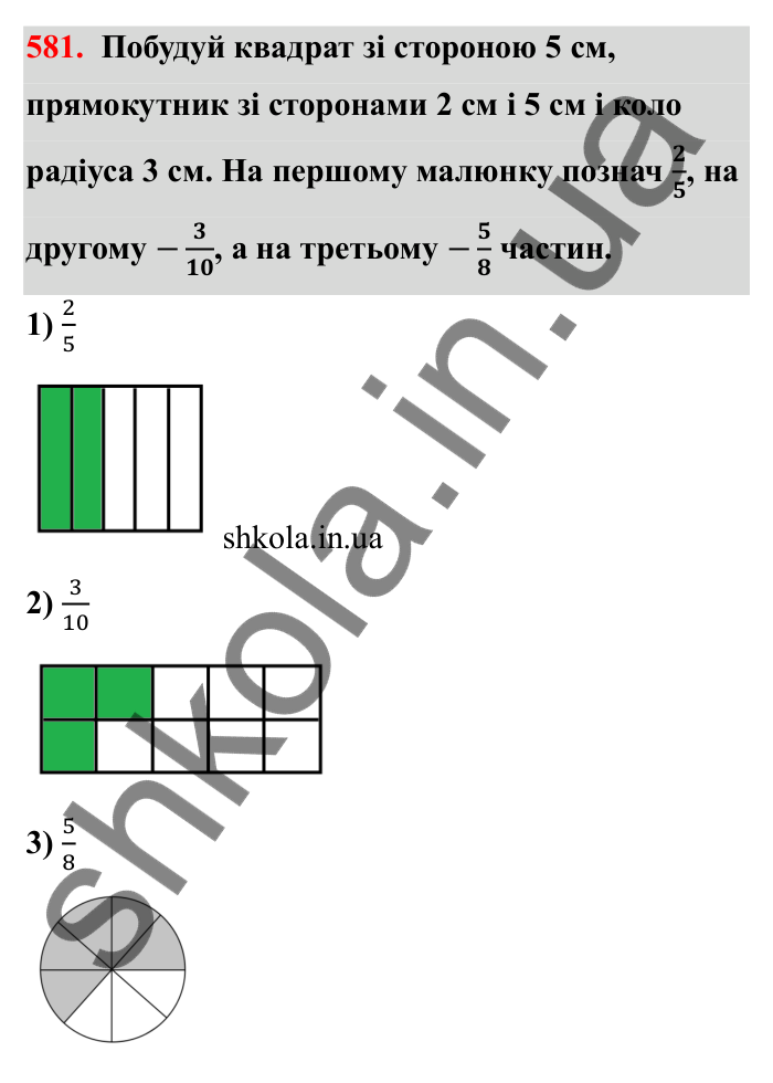 Відповідь до завдання 581 (с. 94) з математики для 6 класу (Бевз, 2023): Звичайні дроби з рівними знаменниками. Мішані числа