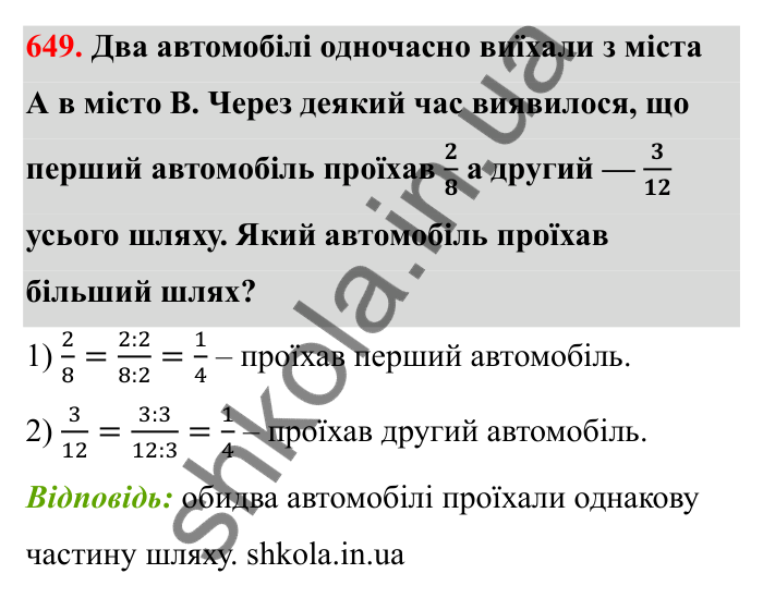Відповідь до завдання 649 (с. 104) з математики для 6 класу (Бевз, 2023): Скорочення дробів