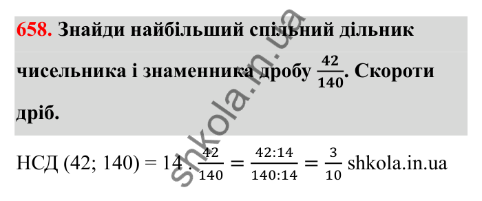 Відповідь до завдання 658 (с. 105) з математики для 6 класу (Бевз, 2023): Скорочення дробів