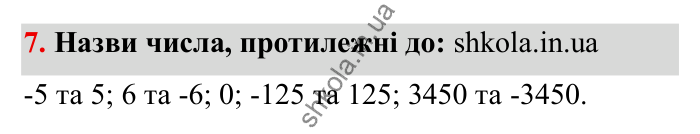 Відповідь до завдання 7 (с. 23) з математики для 6 класу (Бевз, 2023): Цілі числа