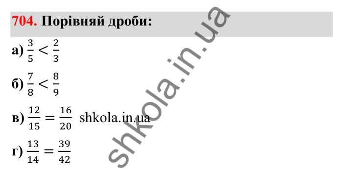 Відповідь до завдання 704 (с. 111) з математики для 6 класу (Бевз, 2023): Зведення дробів до спільного знаменника...