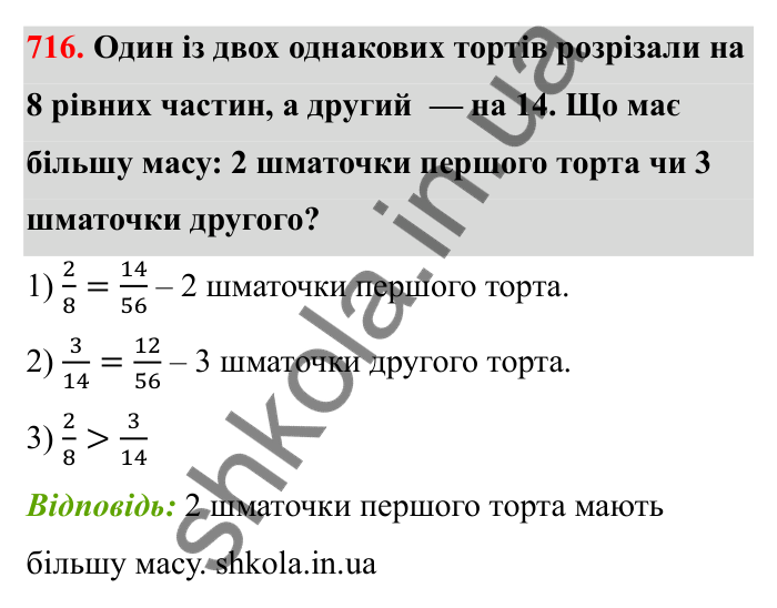 Відповідь до завдання 716 (с. 112) з математики для 6 класу (Бевз, 2023): Зведення дробів до спільного знаменника...