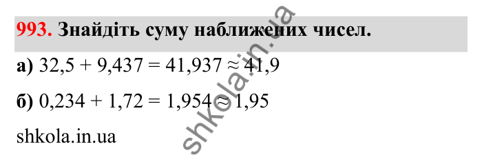 Відповідь до завдання 993 (с. 153) з математики для 6 класу (Бевз, 2023): Наближені значення та дії над ними