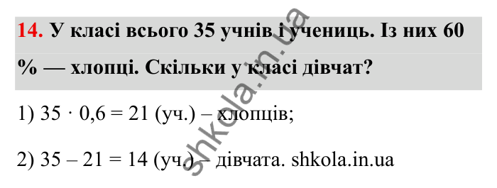 Відповідь до завдання 14 (с. 19) з математики для 6 класу (Бевз, 2023): Повторення за 5 клас. Десяткові дроби. Відсоткові...
