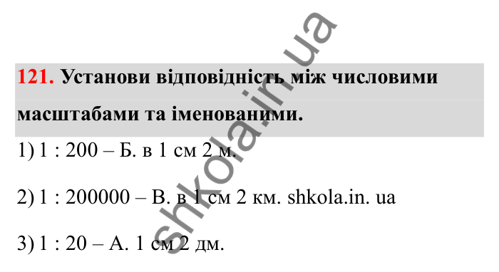 Відповідь до завдання 121 (с. 32) з математики для 6 класу (Бевз, 2023), частина 2: Масштаб