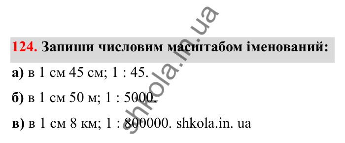Відповідь до завдання 124 (с. 32) з математики для 6 класу (Бевз, 2023), частина 2: Масштаб