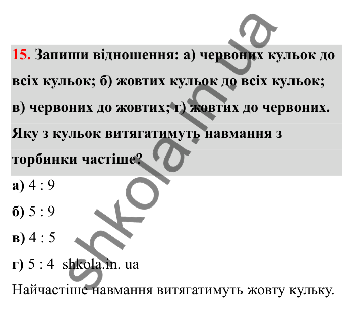Відповідь до завдання 15 (с. 14) з математики для 6 класу (Бевз, 2023), частина 2: Відношення
