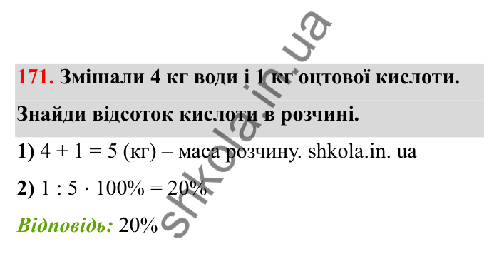 Відповідь до завдання 171 (с. 39) з математики для 6 класу (Бевз, 2023), частина 2: Відсоткове відношення