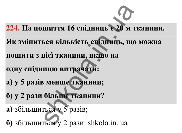Відповідь до завдання 224 (с. 46) з математики для 6 класу (Бевз, 2023), частина 2: Прямо пропорційні та обернено...