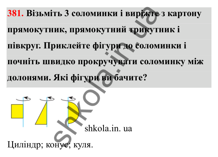 Завдання 381 Відповідь до завдання 381 (с. 70) з математики для 6 класу (Бевз, 2023), частина 2: Тіла обертання. Циліндр, конус, куля