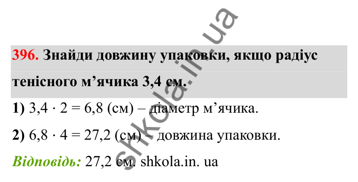 Відповідь до завдання 396 (с. 72) з математики для 6 класу (Бевз, 2023), частина 2: Тіла обертання. Циліндр, конус, куля