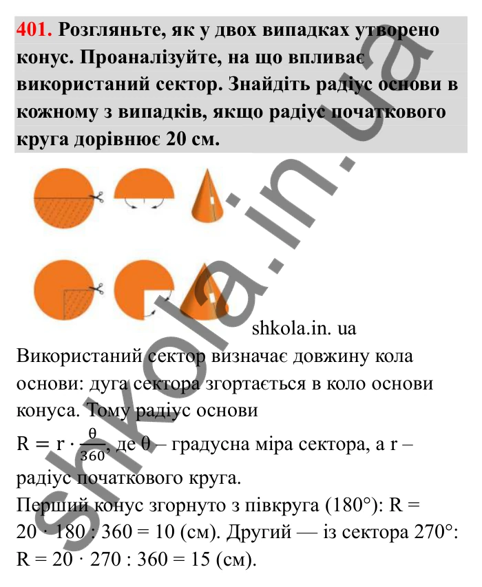 Завдання 401 Відповідь до завдання 401 (с. 73) з математики для 6 класу (Бевз, 2023), частина 2: Тіла обертання. Циліндр, конус, куля