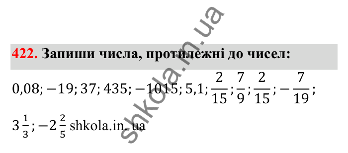 Відповідь до завдання 422 (с. 78) з математики для 6 класу (Бевз, 2023), частина 2: Раціональні числа