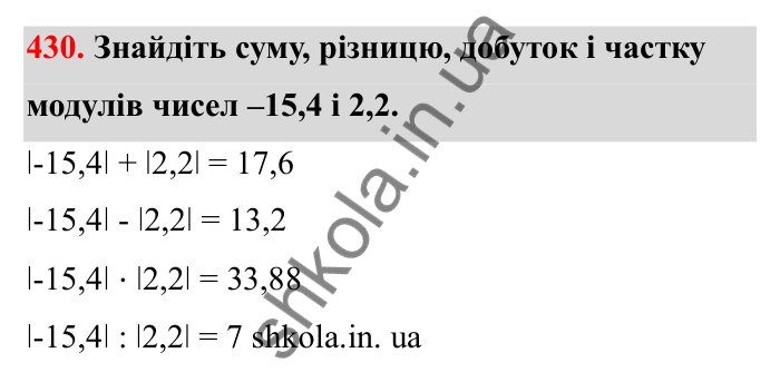 Завдання 430 Відповідь до завдання 430 (с. 79) з математики для 6 класу (Бевз, 2023), частина 2: Раціональні числа