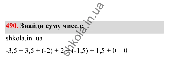 Відповідь до завдання 490 (с. 86) з математики для 6 класу (Бевз, 2023), частина 2: Додавання раціональних чисел