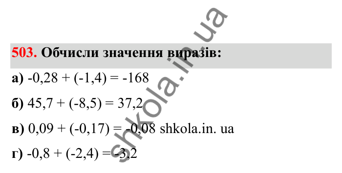Відповідь до завдання 503 (с. 87) з математики для 6 класу (Бевз, 2023), частина 2: Додавання раціональних чисел