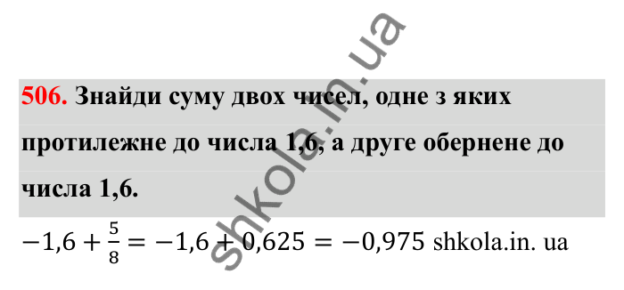 Відповідь до завдання 506 (с. 88) з математики для 6 класу (Бевз, 2023), частина 2: Додавання раціональних чисел