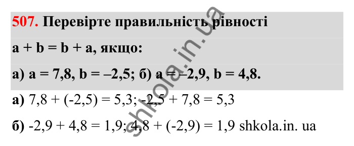 Завдання 507 Відповідь до завдання 507 (с. 88) з математики для 6 класу (Бевз, 2023), частина 2: Додавання раціональних чисел