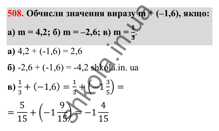 Завдання 508 Відповідь до завдання 508 (с. 88) з математики для 6 класу (Бевз, 2023), частина 2: Додавання раціональних чисел