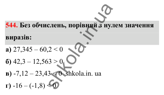 Відповідь до завдання 544 (с. 93) з математики для 6 класу (Бевз, 2023), частина 2: Віднімання раціональних чисел