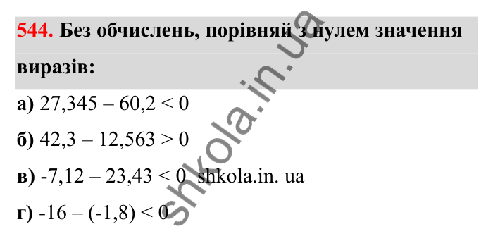 Завдання 544 Відповідь до завдання 544 (с. 93) з математики для 6 класу (Бевз, 2023), частина 2: Віднімання раціональних чисел