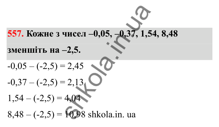 Відповідь до завдання 557 (с. 94) з математики для 6 класу (Бевз, 2023), частина 2: Віднімання раціональних чисел