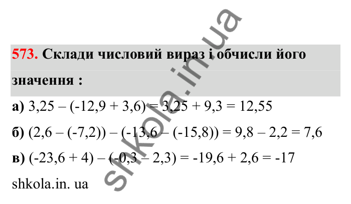 Відповідь до завдання 573 (с. 96) з математики для 6 класу (Бевз, 2023), частина 2: Віднімання раціональних чисел