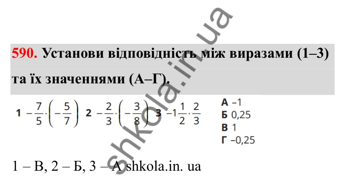 Відповідь до завдання 590 (с. 99) з математики для 6 класу (Бевз, 2023), частина 2: Множення раціональних чисел