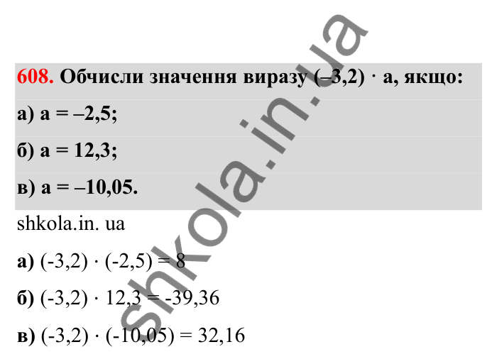 Відповідь до завдання 608 (с. 100) з математики для 6 класу (Бевз, 2023), частина 2: Множення раціональних чисел