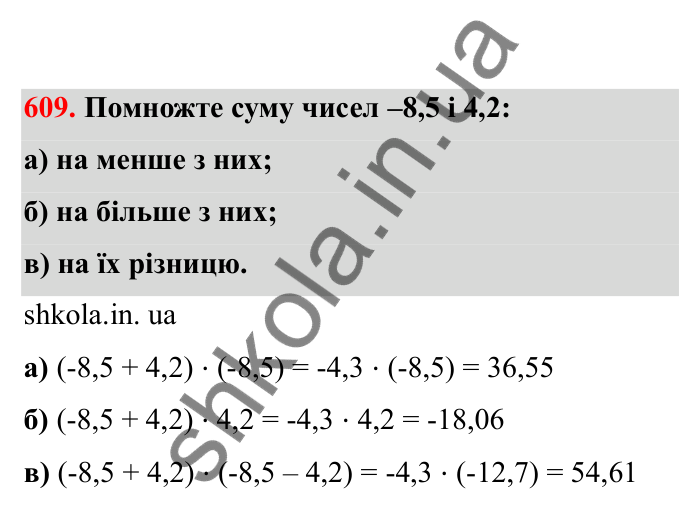 Відповідь до завдання 609 (с. 100) з математики для 6 класу (Бевз, 2023), частина 2: Множення раціональних чисел