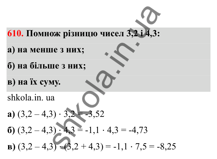 Відповідь до завдання 610 (с. 100) з математики для 6 класу (Бевз, 2023), частина 2: Множення раціональних чисел