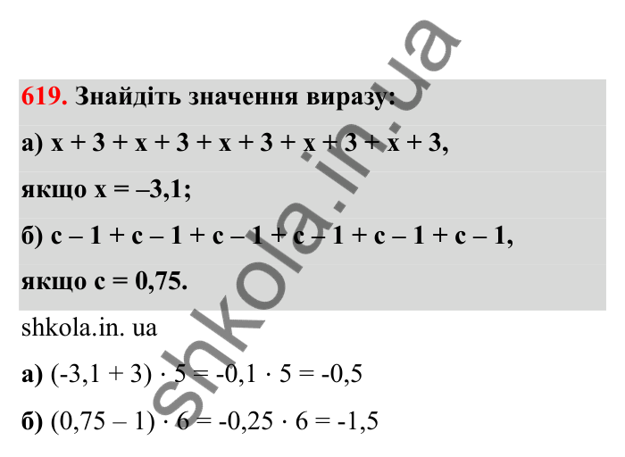 Відповідь до завдання 619 (с. 101) з математики для 6 класу (Бевз, 2023), частина 2: Множення раціональних чисел