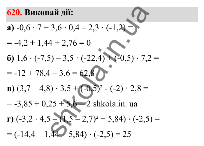 Завдання 620 Відповідь до завдання 620 (с. 101) з математики для 6 класу (Бевз, 2023), частина 2: Множення раціональних чисел