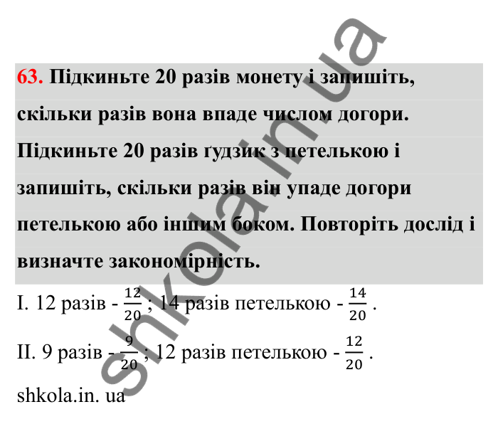 Відповідь до завдання 63 (с. 21) з математики для 6 класу (Бевз, 2023), частина 2: Ймовірність випадкової події