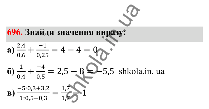 Відповідь до завдання 696 (с. 110) з математики для 6 класу (Бевз, 2023), частина 2: Ділення раціональних чисел