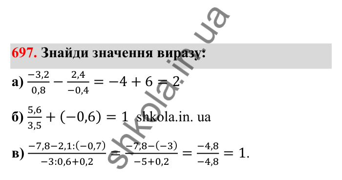 Відповідь до завдання 697 (с. 111) з математики для 6 класу (Бевз, 2023), частина 2: Ділення раціональних чисел