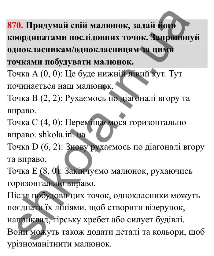 Відповідь до завдання 870 (с. 136) з математики для 6 класу (Бевз, 2023), частина 2: Координатна площина